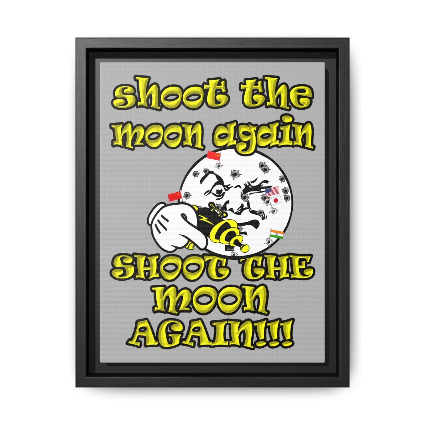 shoot the moon again - framed canvas art (light grey)