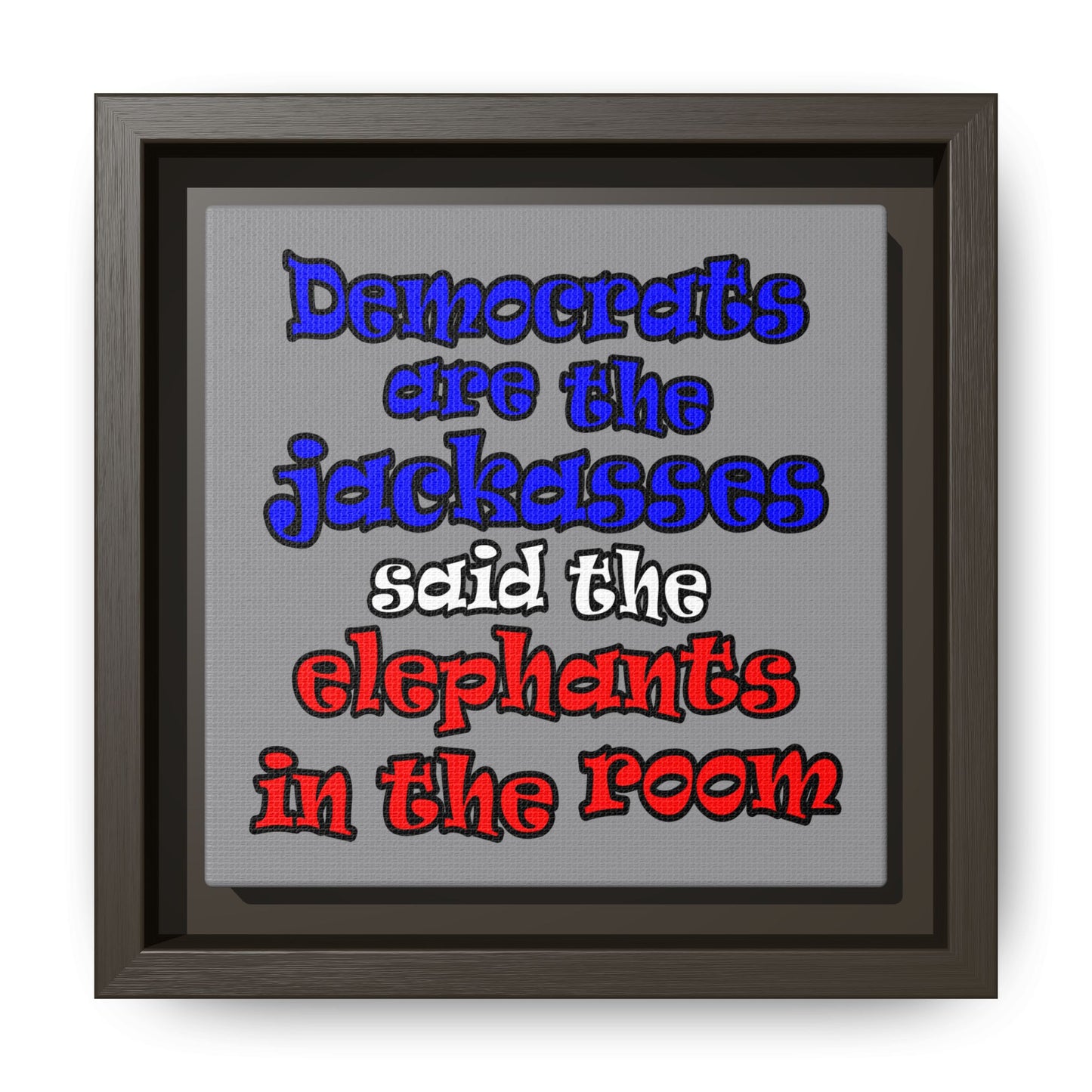 donkeys and elephants - framed canvas art (grey)