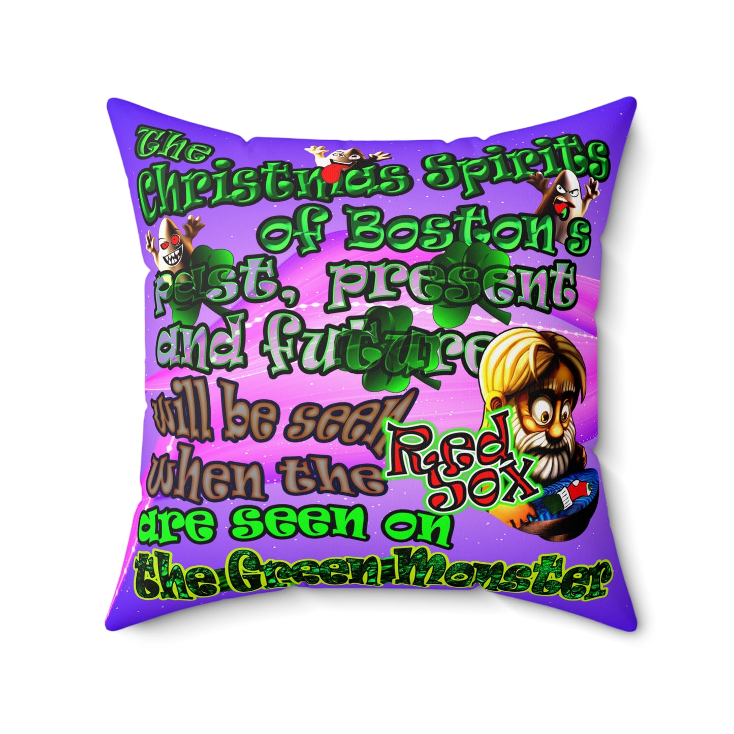 christmas spirits of boston - Spun Polyester Square Pillow - (purple-pink wave)