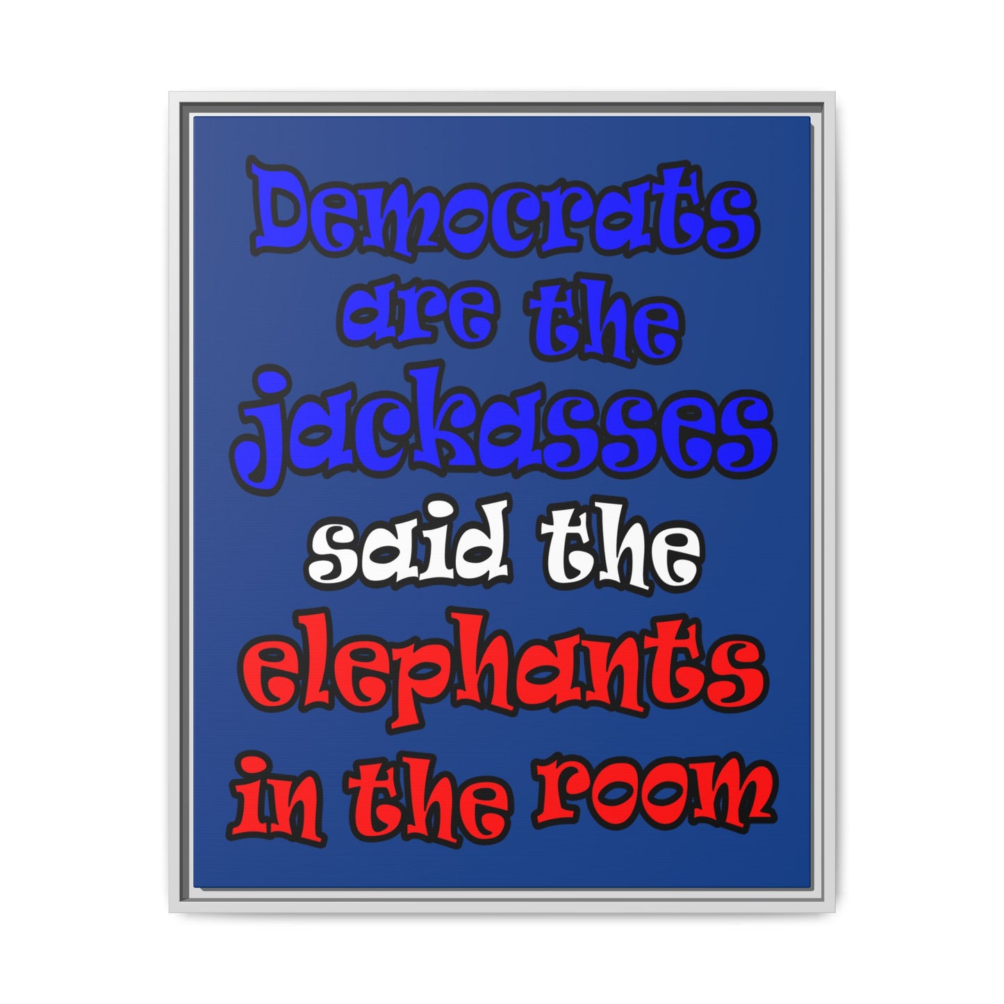 donkeys and elephants - framed canvas art (dark blue)