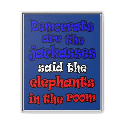 donkeys and elephants - framed canvas art (dark blue)