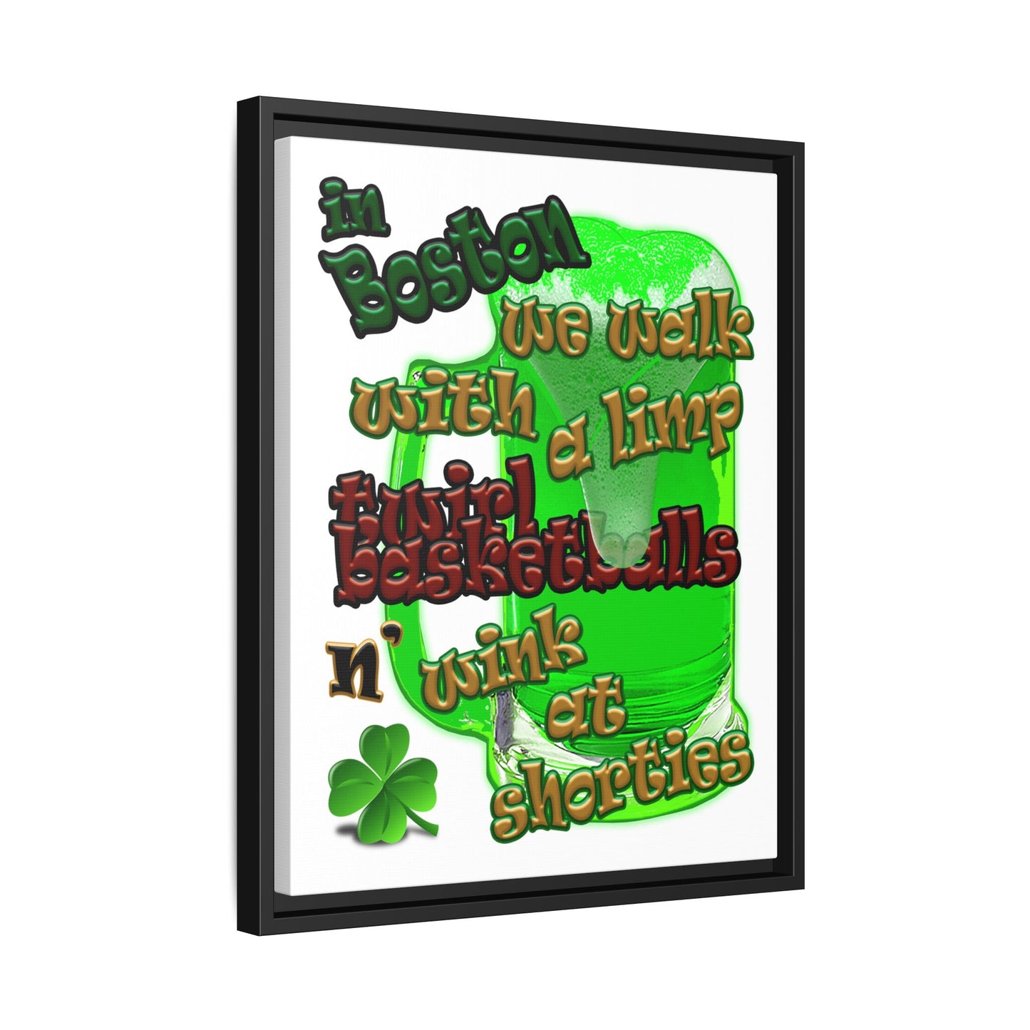 celtics logo - framed canvas art (white)