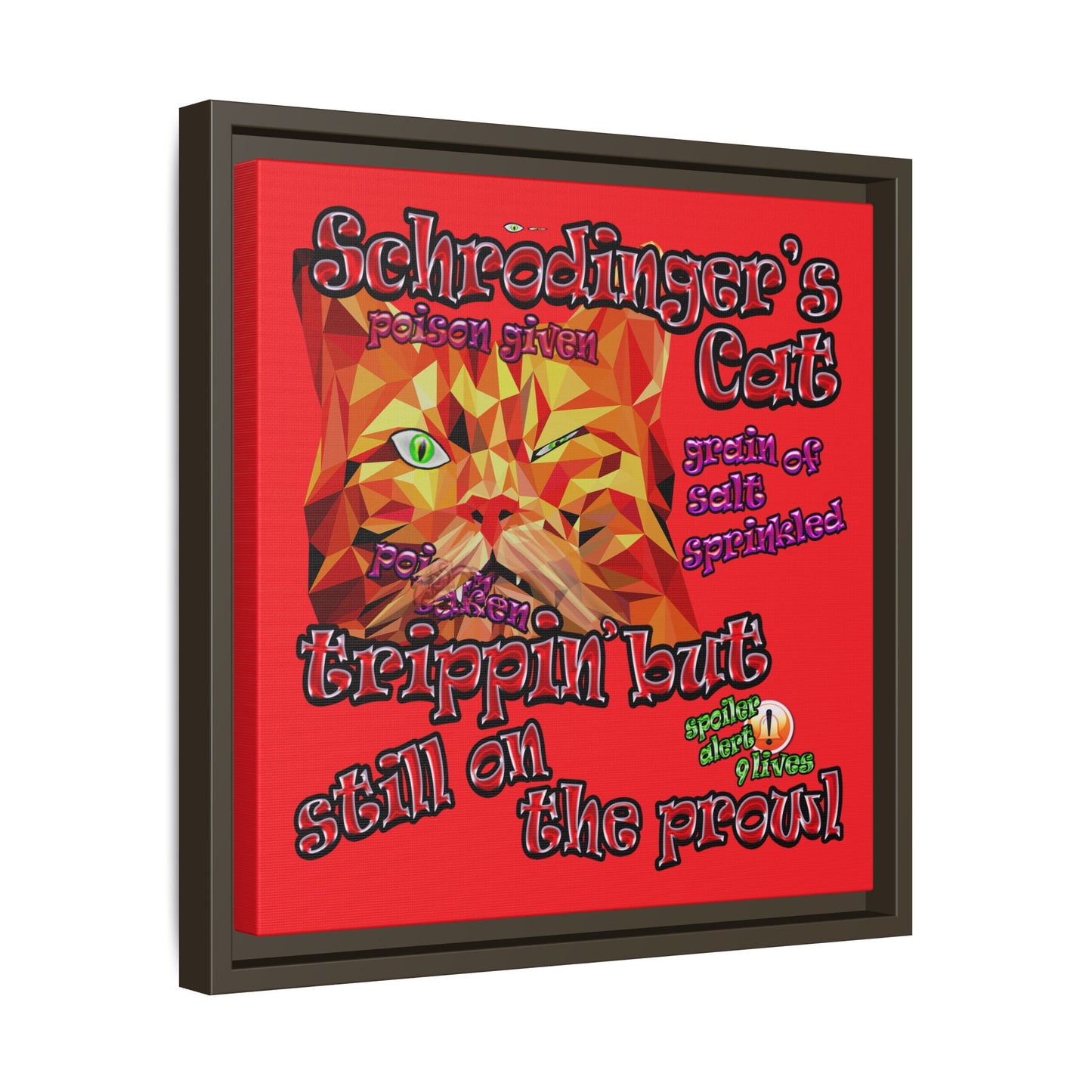 schrodinger's cat - framed canvas art (red)