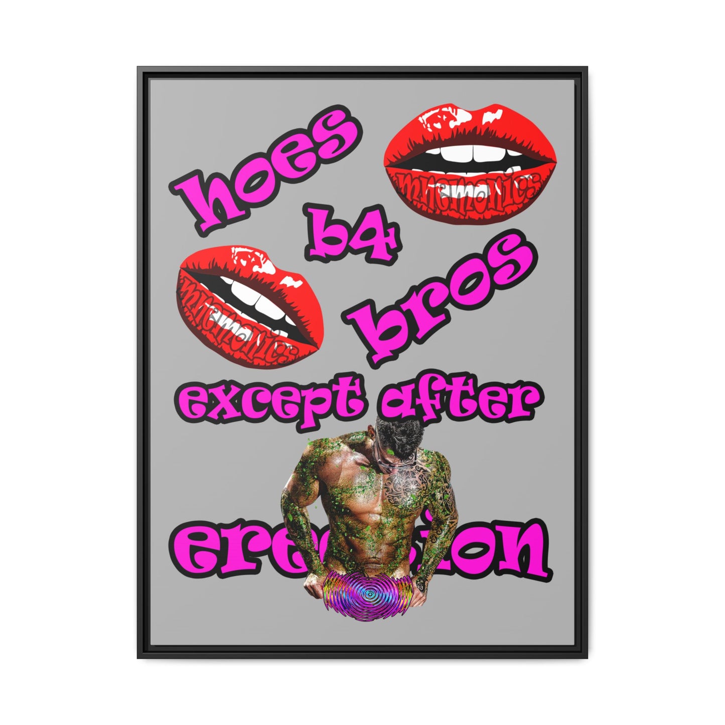 hoes b4 bros - framed canvas art (light grey)