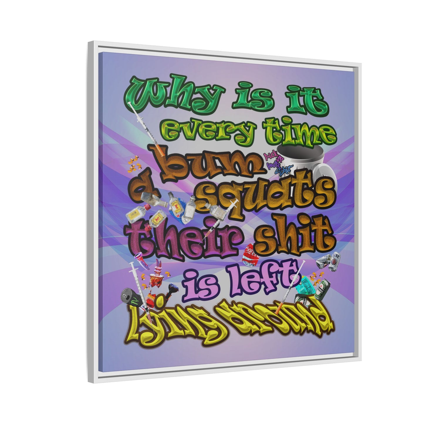 the bum's shit - framed canvas art (light blue-pink wave)