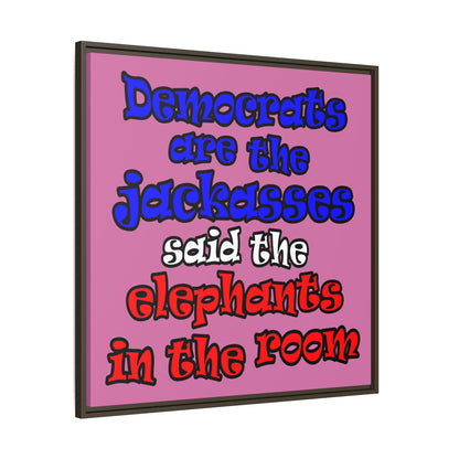 donkeys and elephants - framed canvas art (light pink)