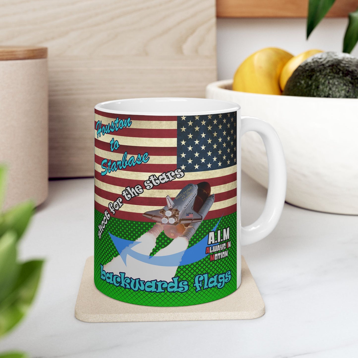shoot for the stars - White Mug (logo green)