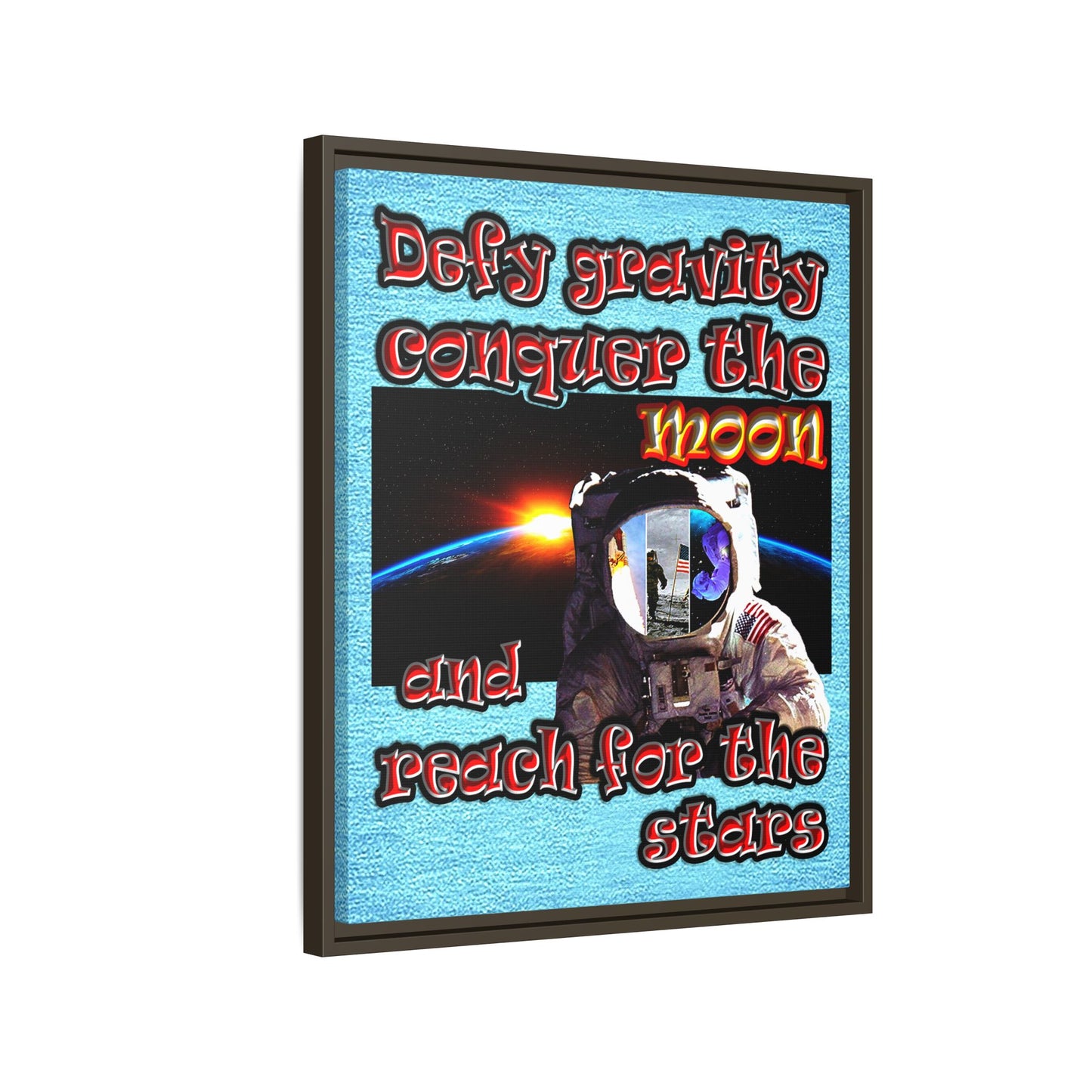 defy conquer reach - framed canvas art (faded blue)