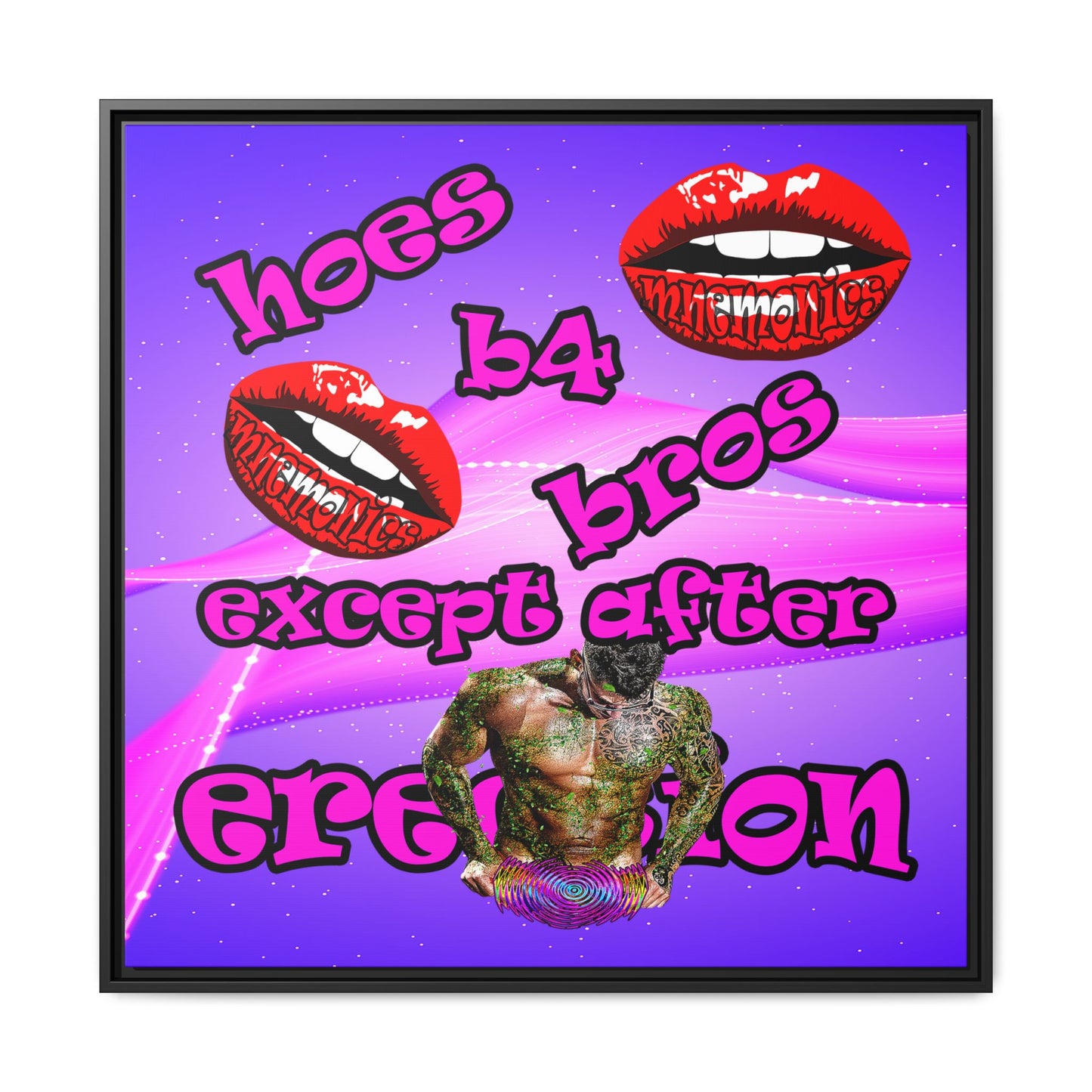 hoes b4 bros - framed canvas art (purple-pink wave)