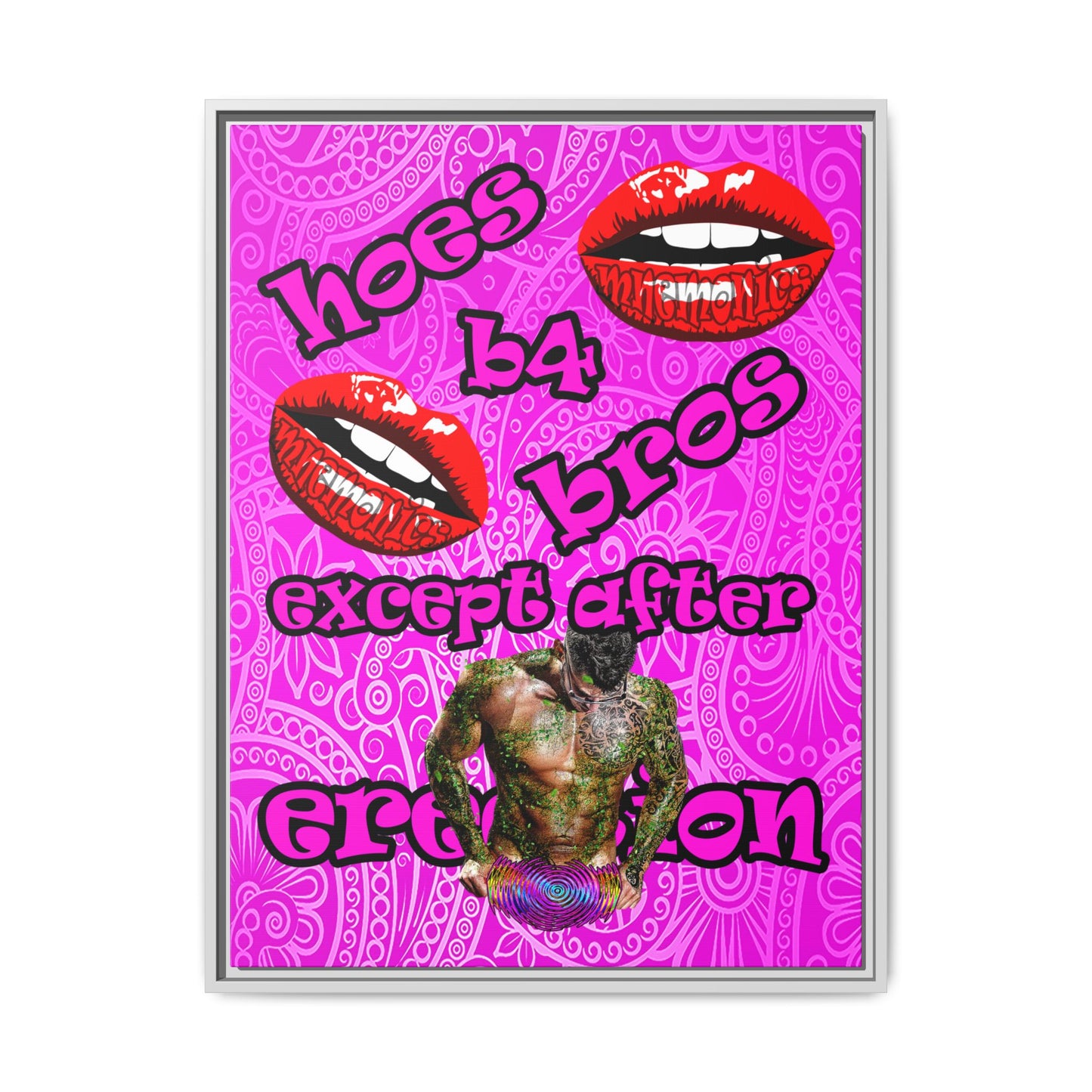 hoes b4 bros - framed canvas art (pink swirl)