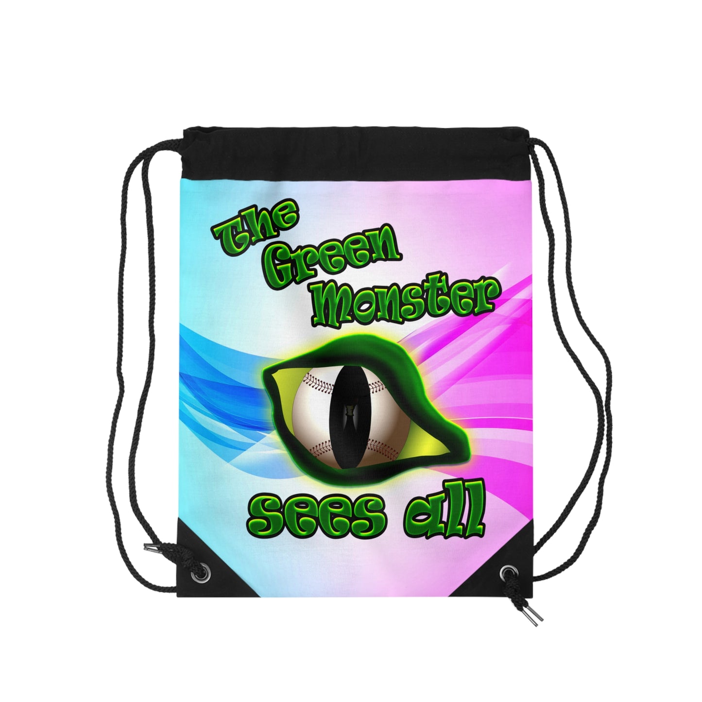 green monster - Drawstring Bag (light blue-pink wave)
