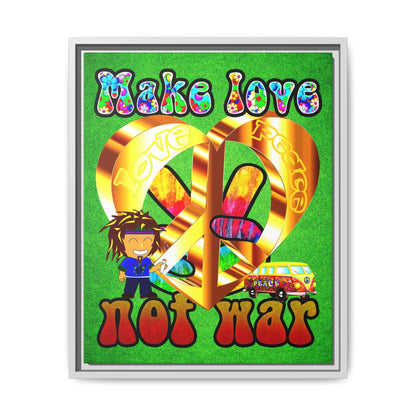 love peace - framed canvas art (green turf)
