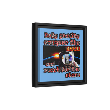 defy conquer reach - framed canvas art (light blue)