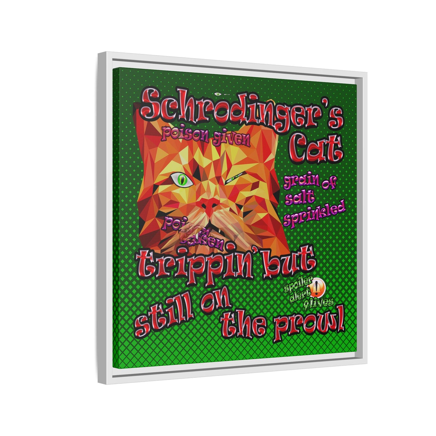 schrodinger's cat - framed canvas art (logo green)