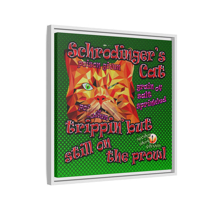 schrodinger's cat - framed canvas art (logo green)