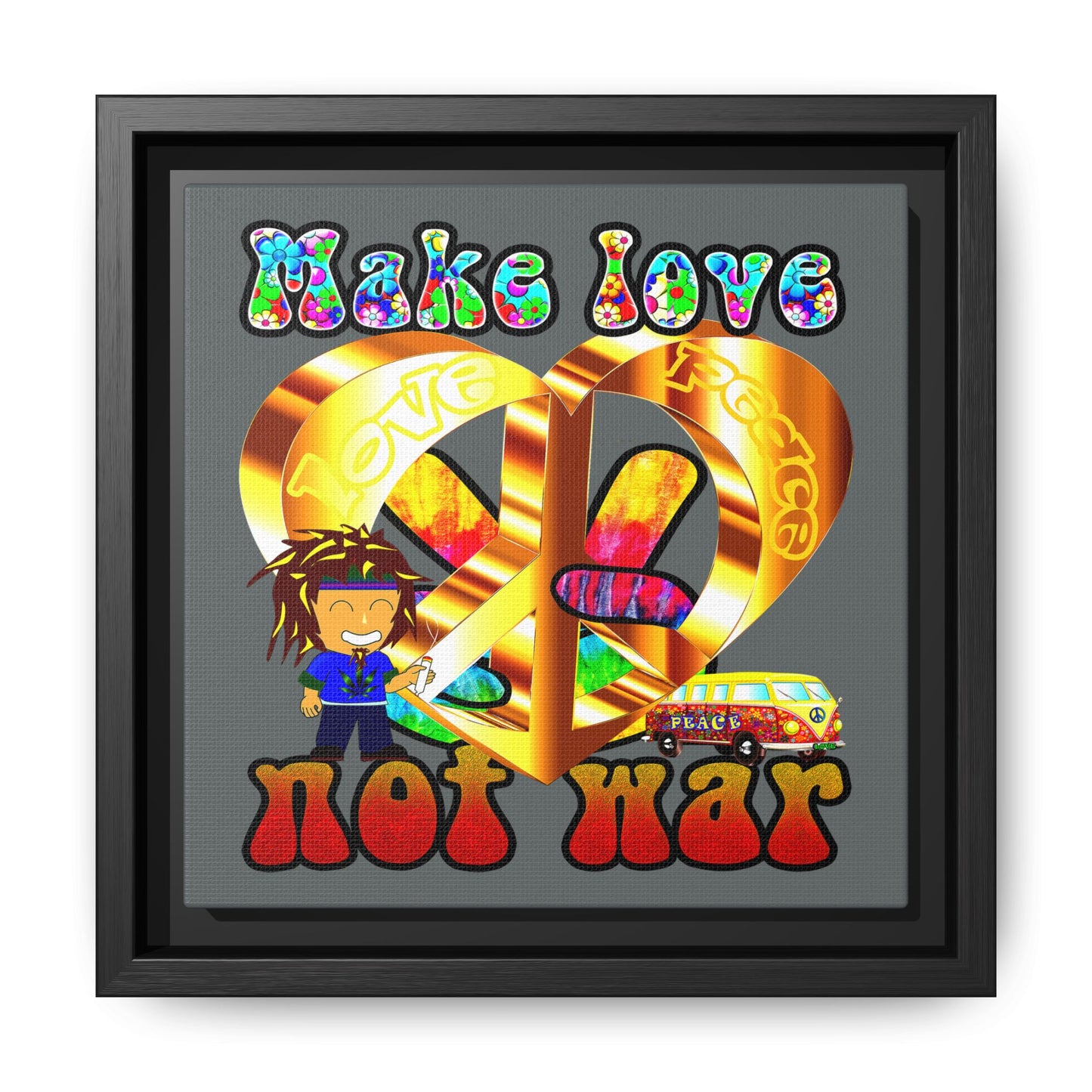 love peace - framed canvas art (dark grey)