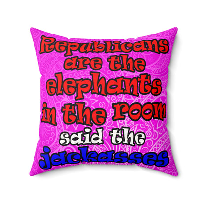 donkeys and elephants - Faux Suede Square Pillow - (pink swirl)