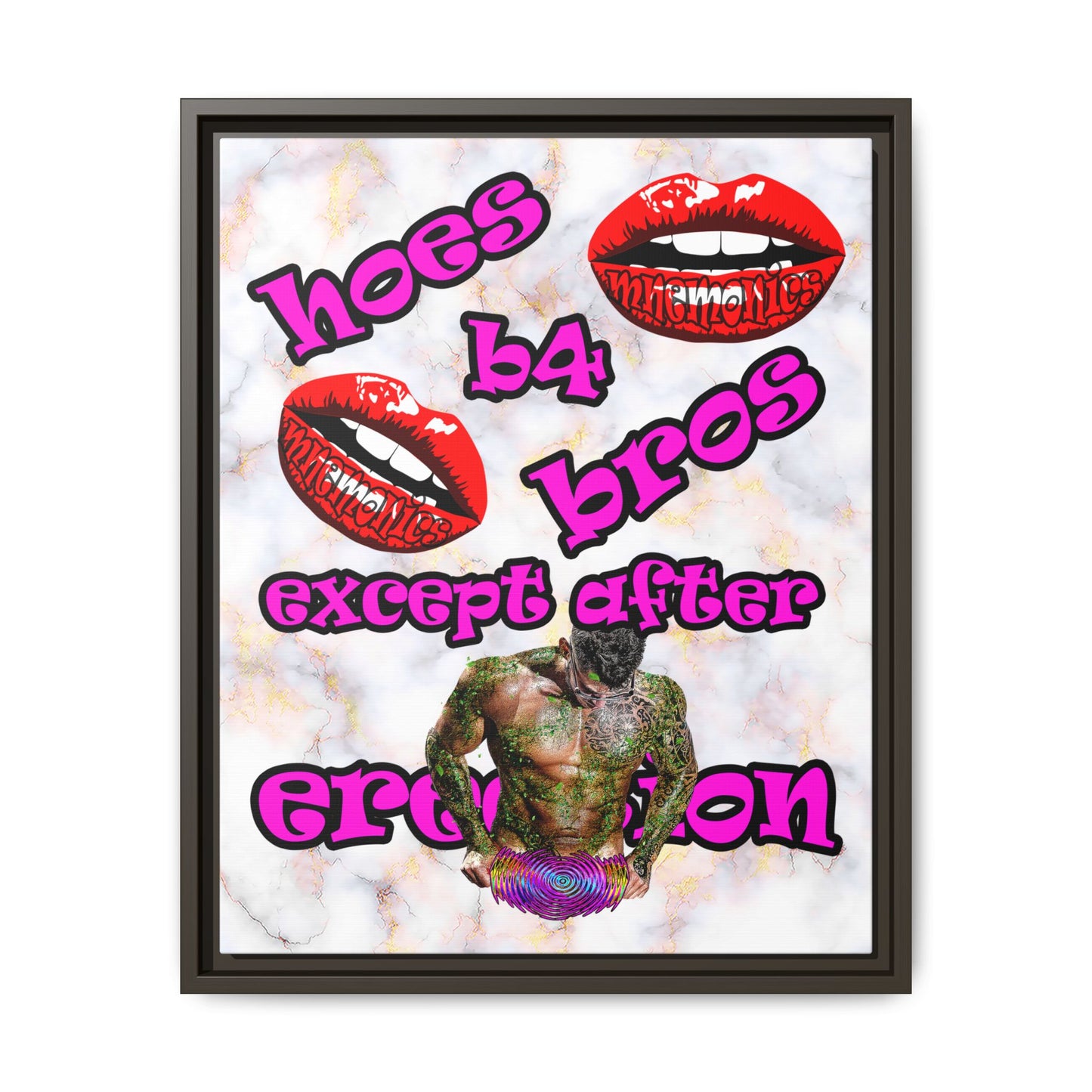 hoes b4 bros - framed canvas art (white marble)