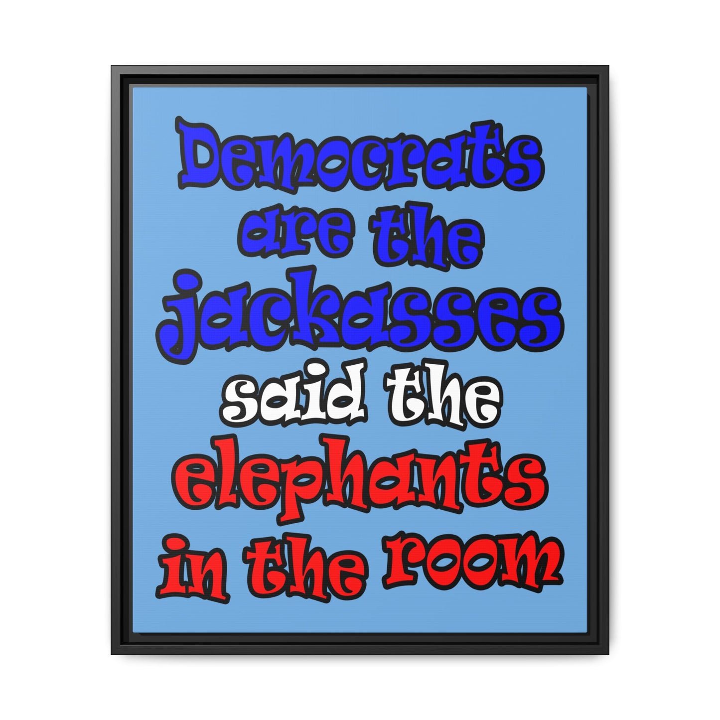 donkeys and elephants - framed canvas art (light blue)