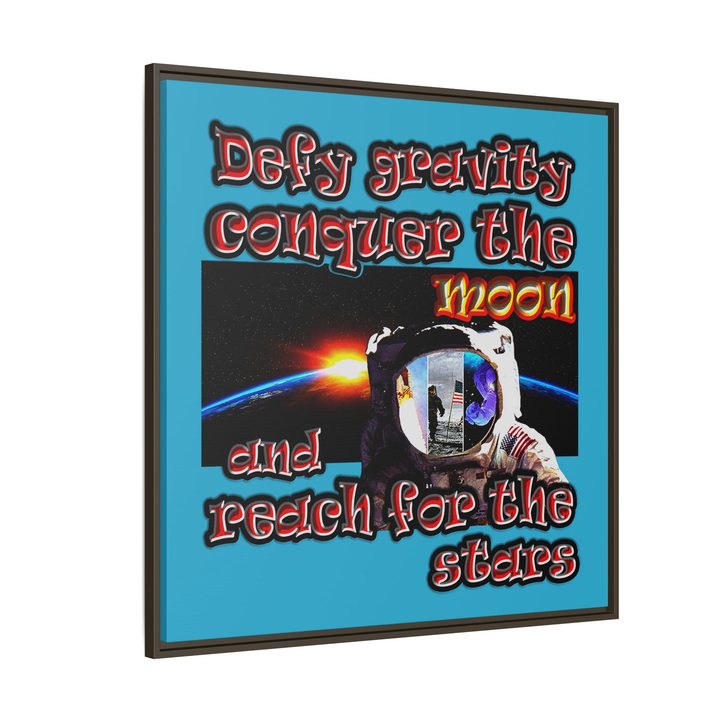 defy conquer reach - framed canvas art (turquoise)