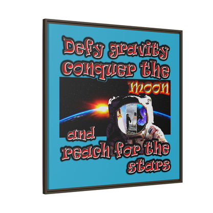 defy conquer reach - framed canvas art (turquoise)