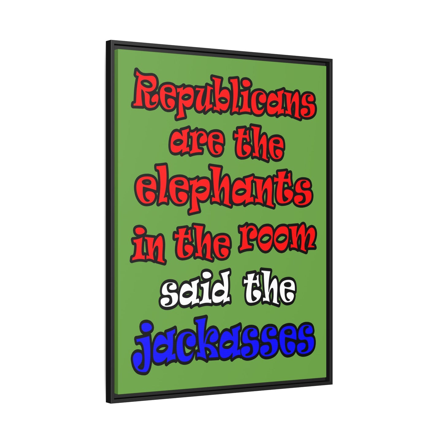 donkeys and elephants - framed canvas art (green)