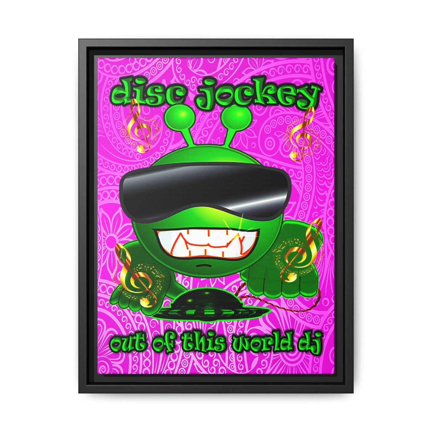 disc jockey - framed canvas art (pink swirl)
