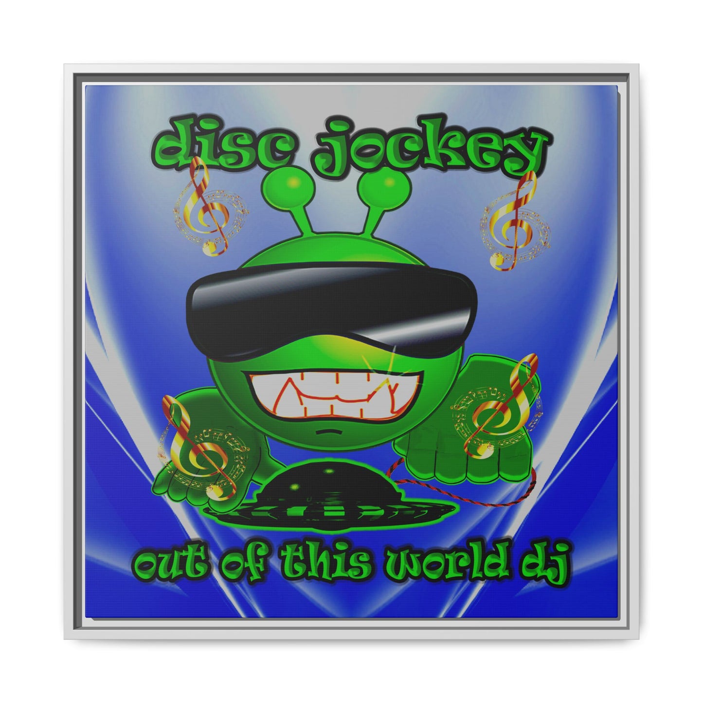 disc jockey - framed canvas art (blue-white wave)