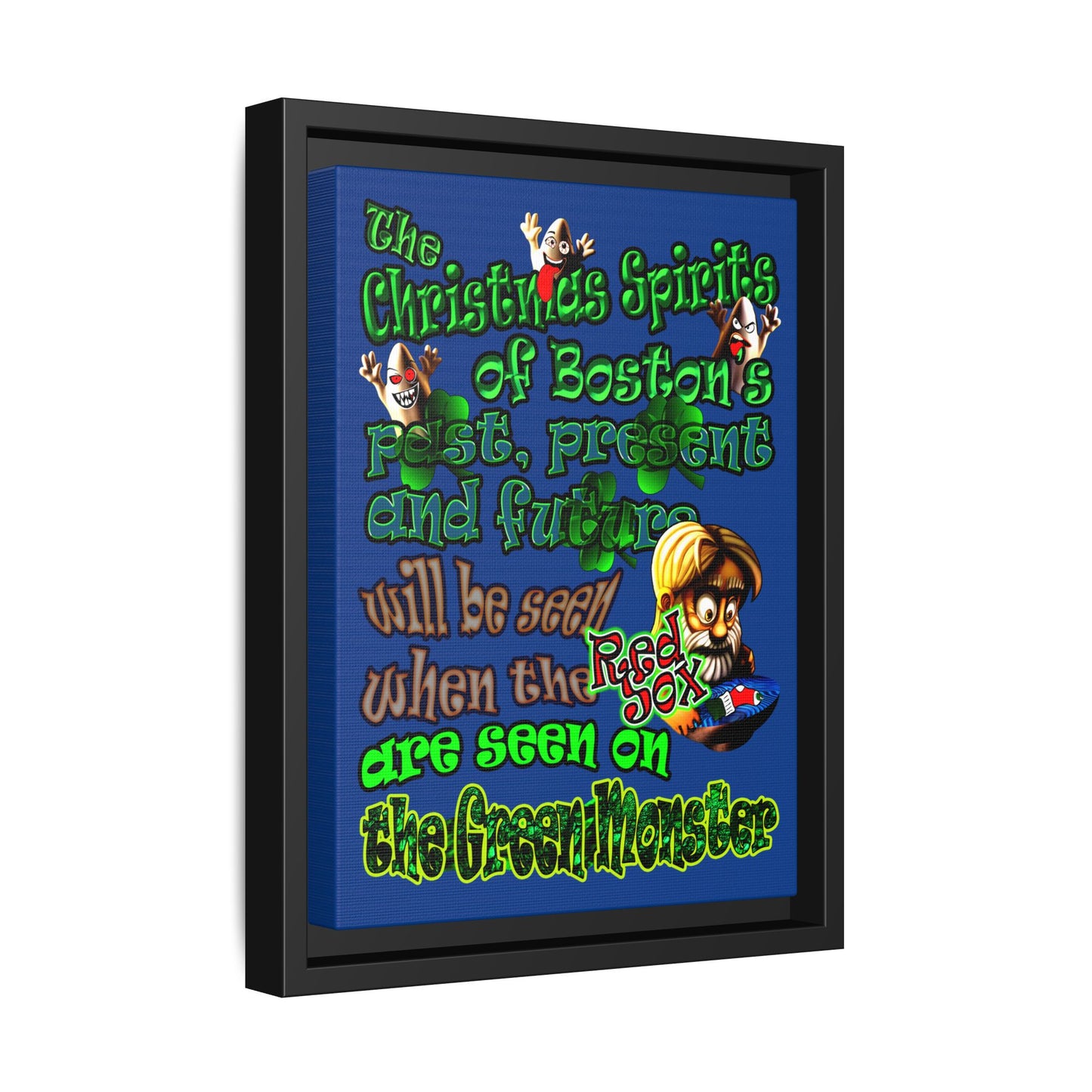 christmas spirits of boston - framed canvas art (dark blue)