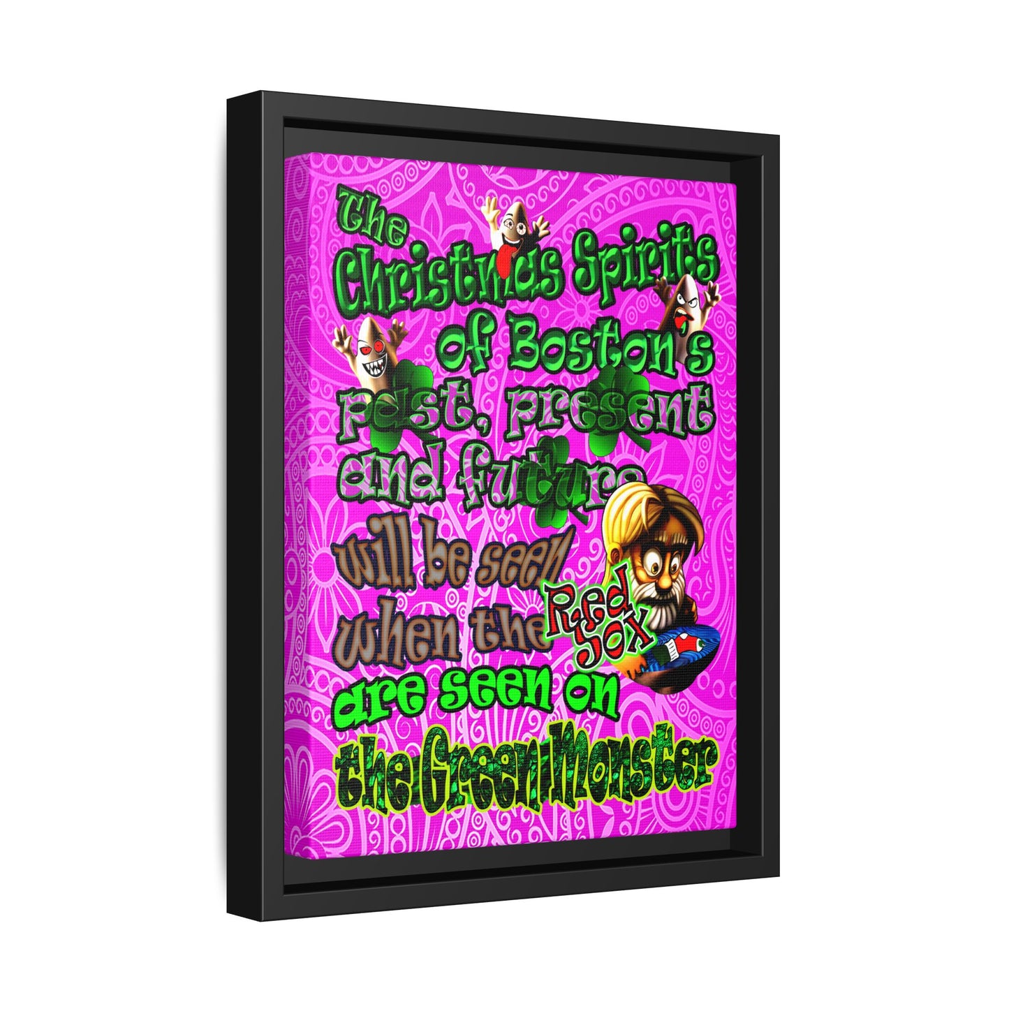 christmas spirits of boston - framed canvas art (pink swirl)