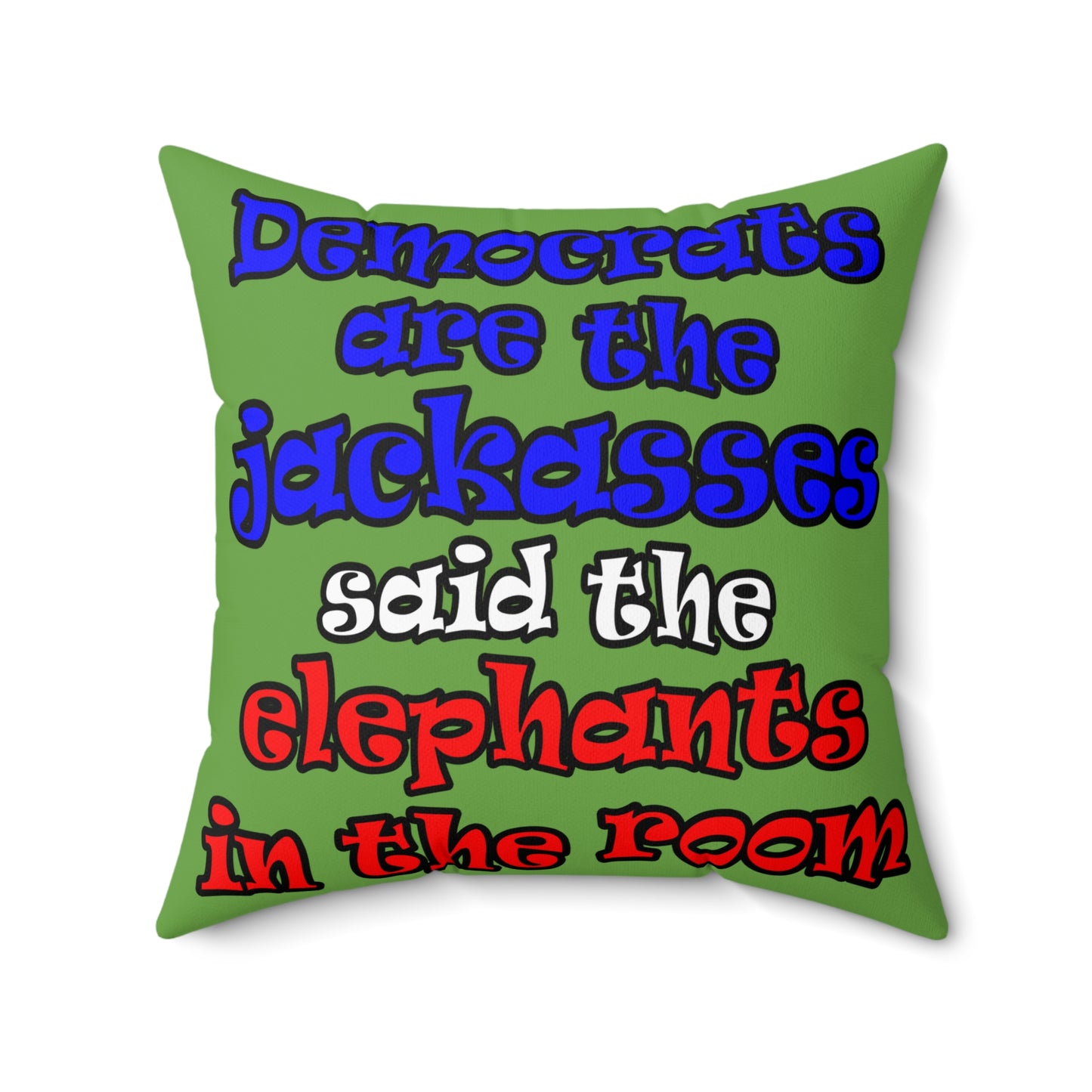 donkeys and elephants - Spun Polyester Square Pillow - (green)