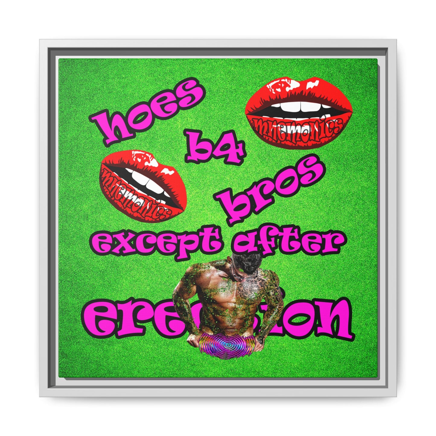 hoes b4 bros - framed canvas art (green turf)