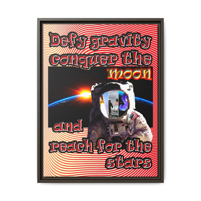 defy conquer reach - framed canvas art (yellow-orange wave)