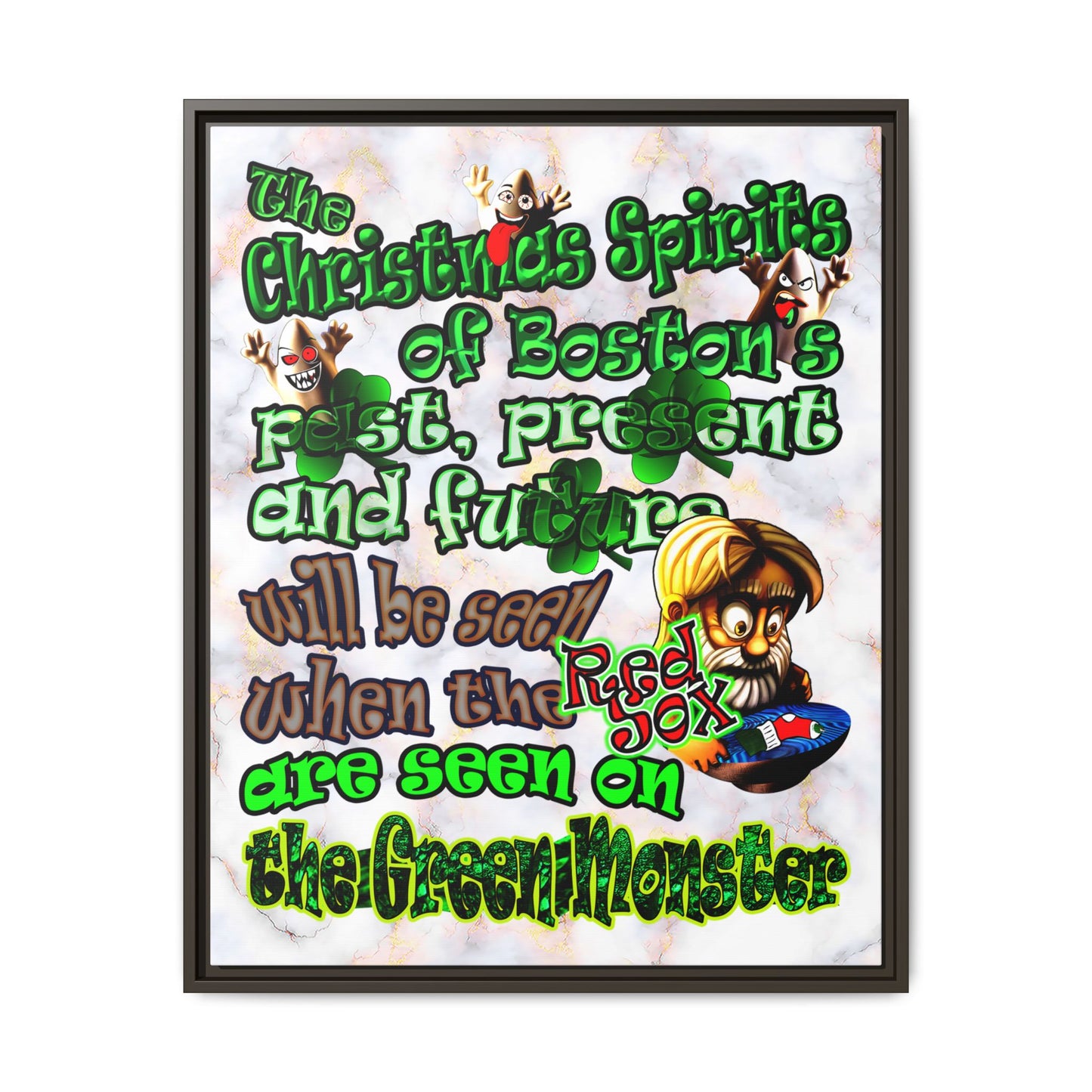 christmas spirits of boston - framed canvas art (white marble)
