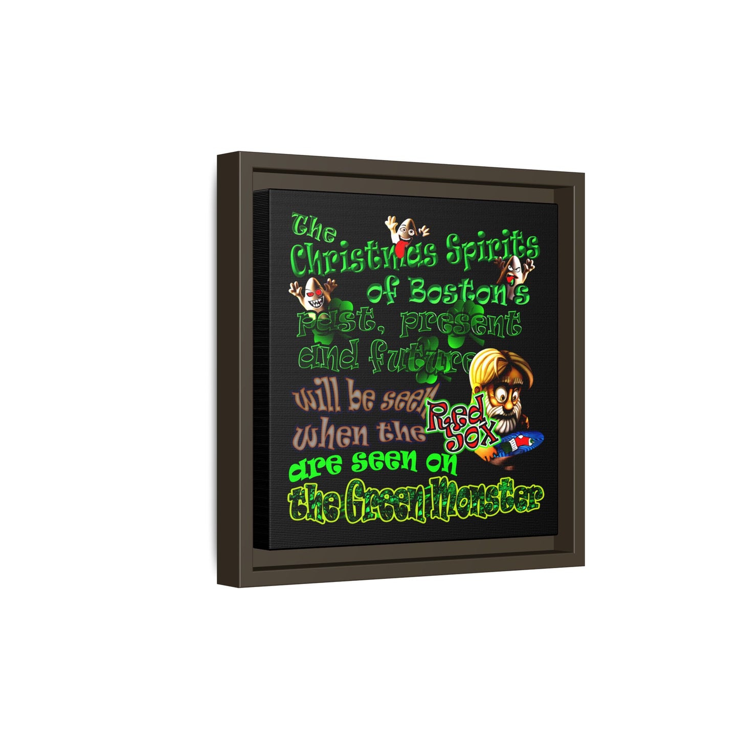 christmas spirits of boston - framed canvas art (black)