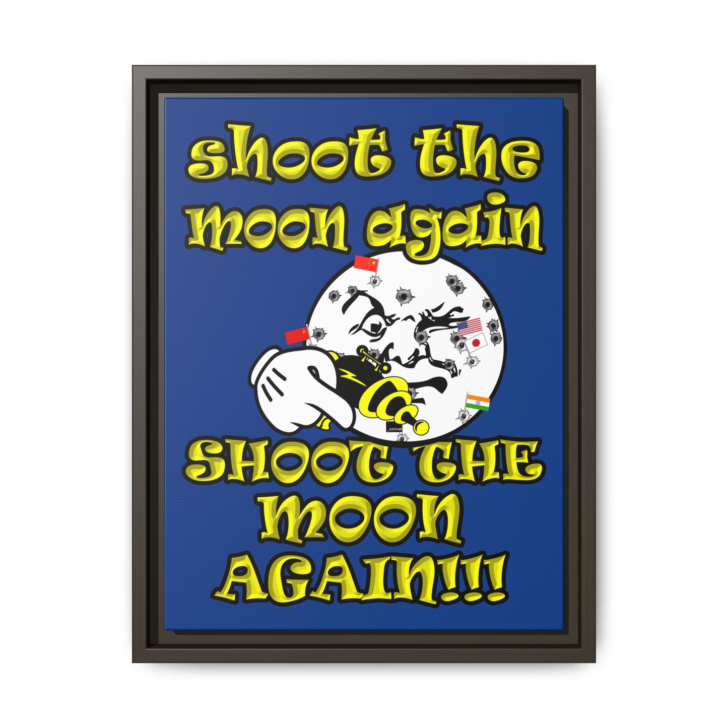 shoot the moon again - framed canvas art (dark blue)