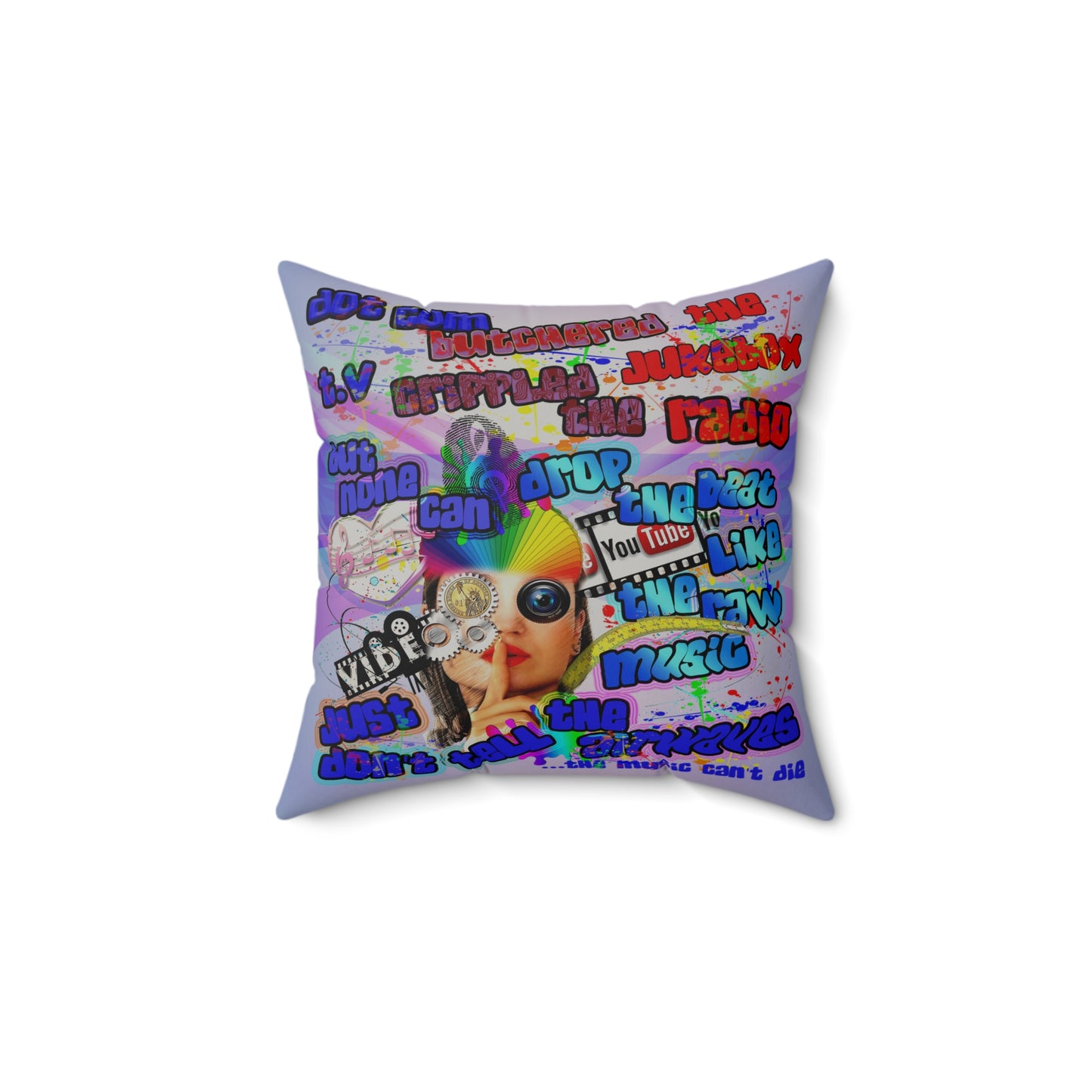drop the beat - Faux Suede Square Pillow - (light blue-pink wave)