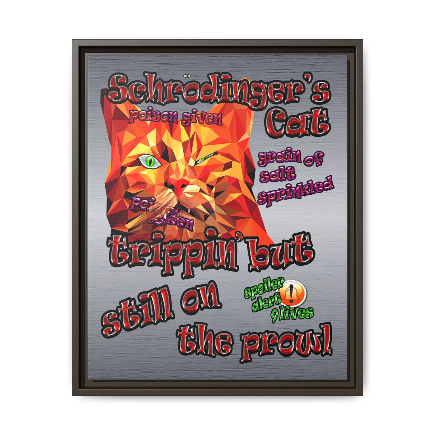 schrodinger's cat - framed canvas art (brushed nickel)