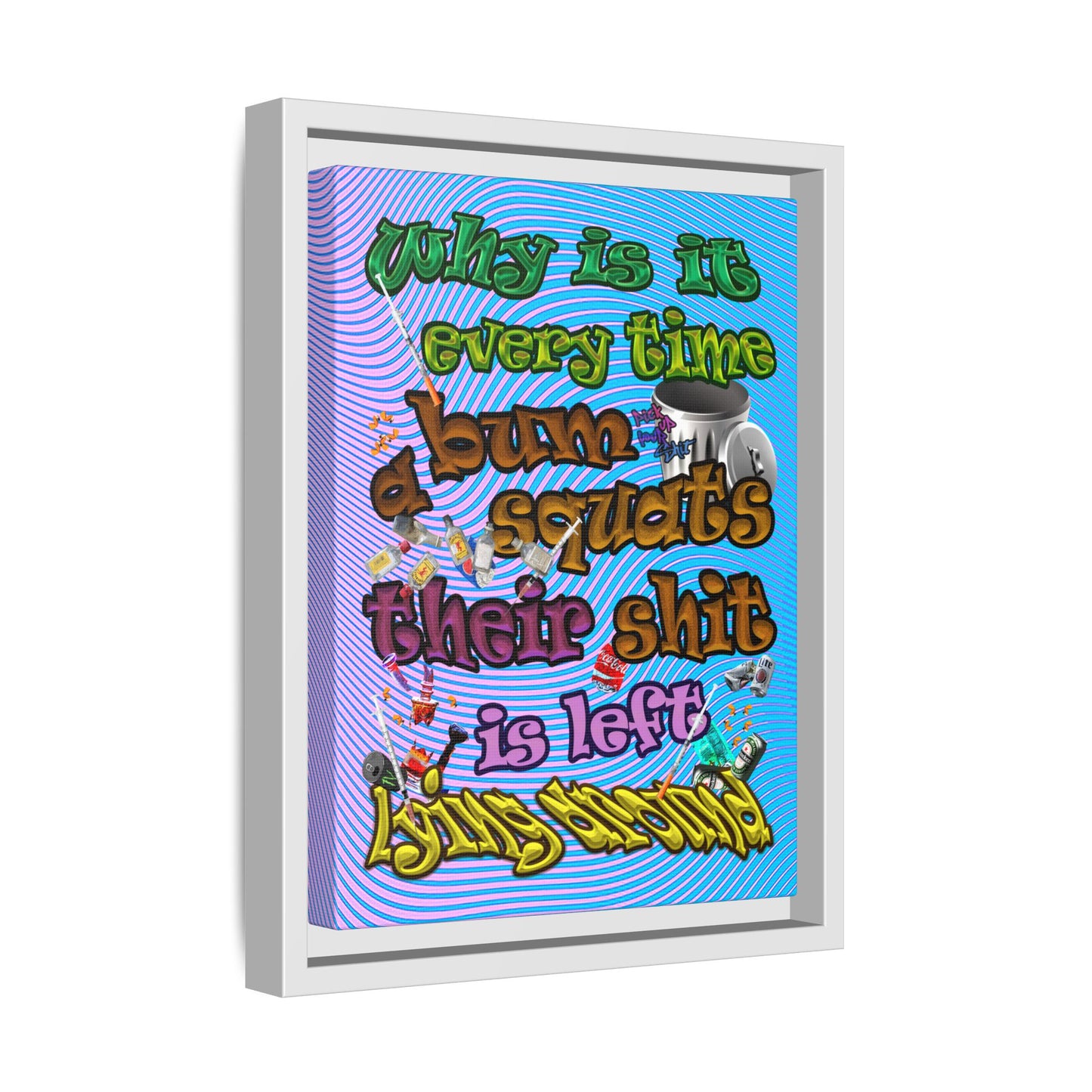 the bum's shit - framed canvas art (light blue-purple wave)
