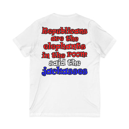 donkeys and elephants - Unisex Jersey Short Sleeve V-Neck Tee