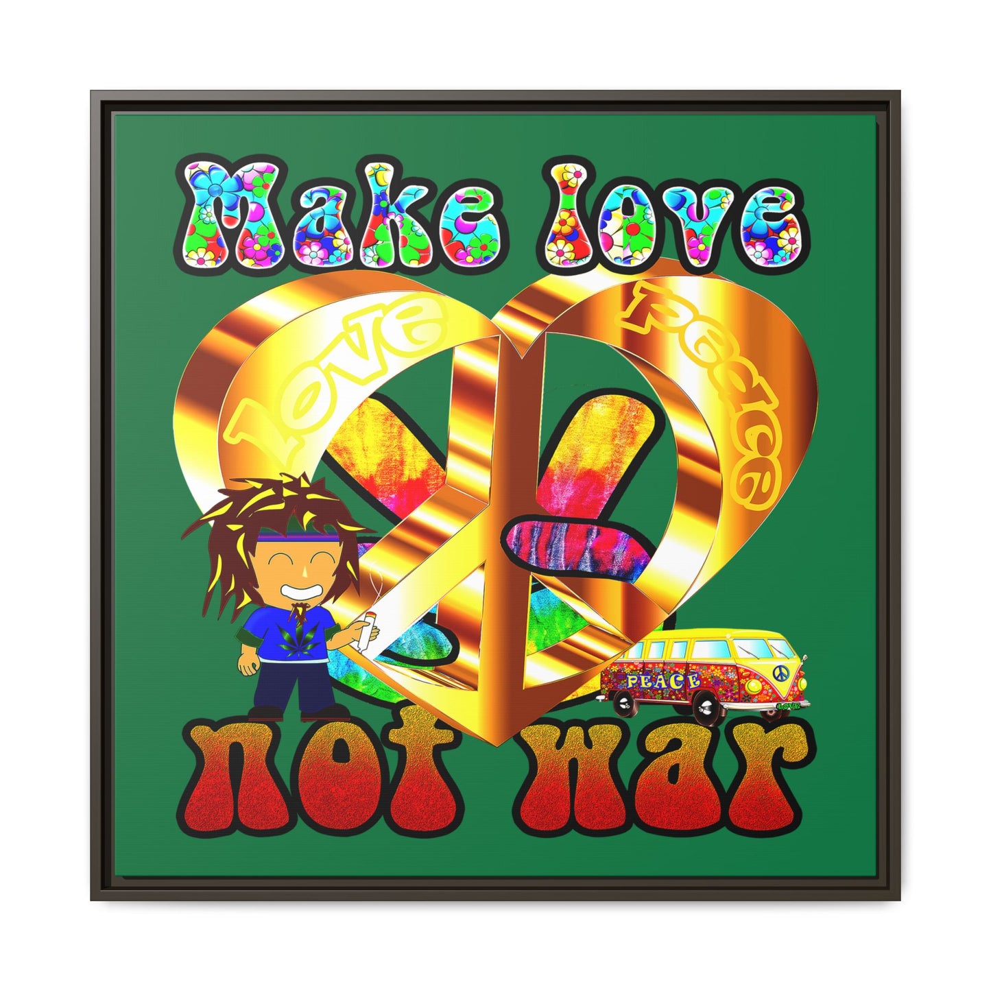 love peace - framed canvas art (dark green)