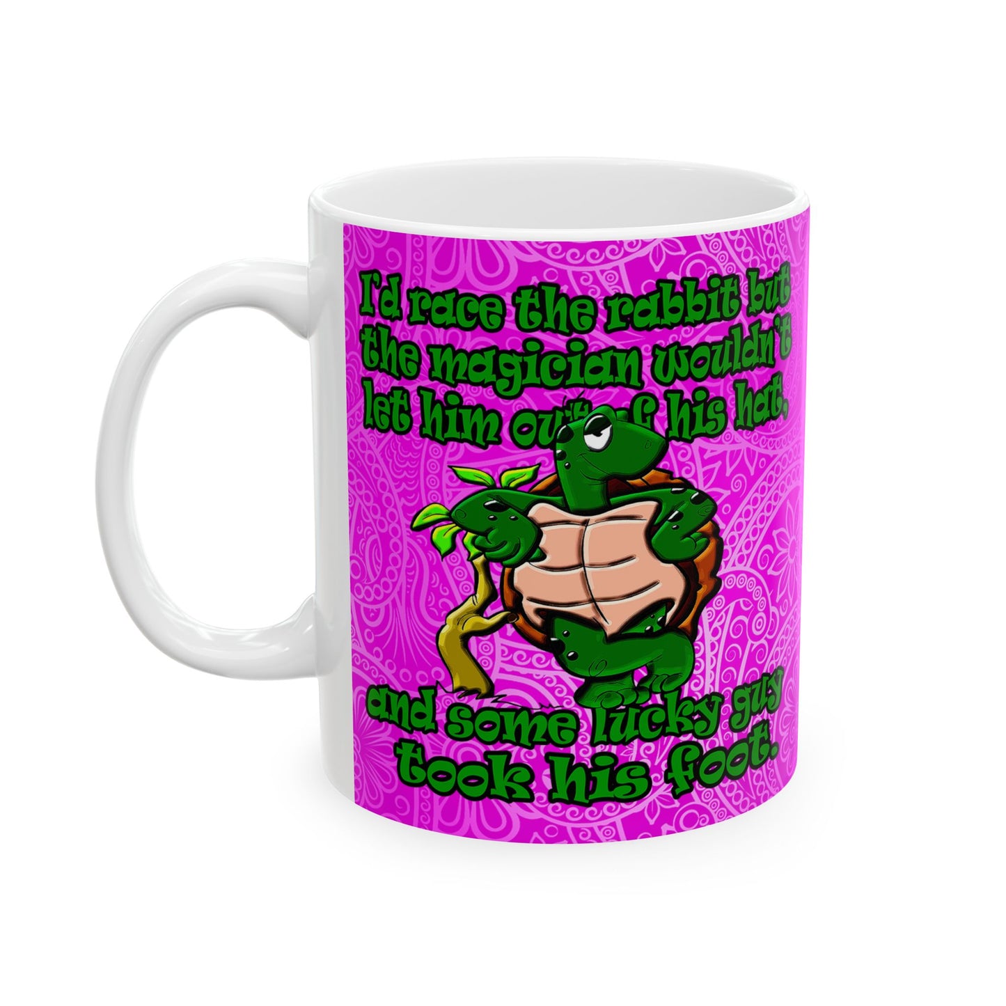turtle race - White Mug (pink swirl)