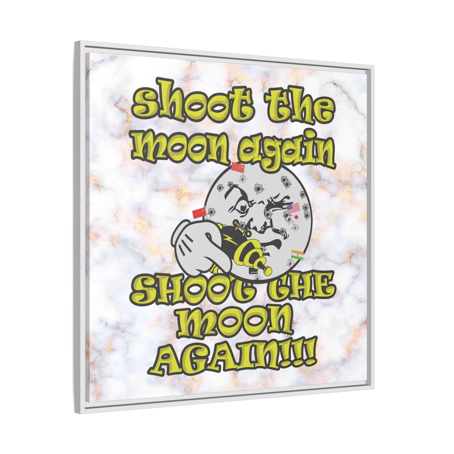 shoot the moon again - framed canvas art (white marble)