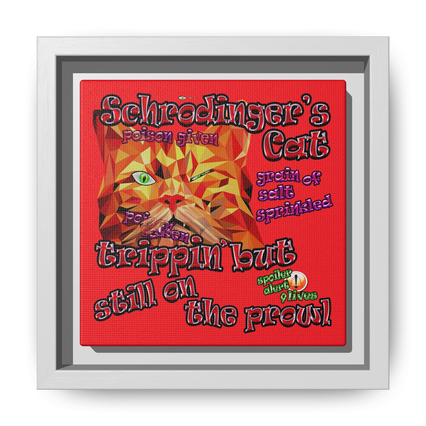 schrodinger's cat - framed canvas art (red)