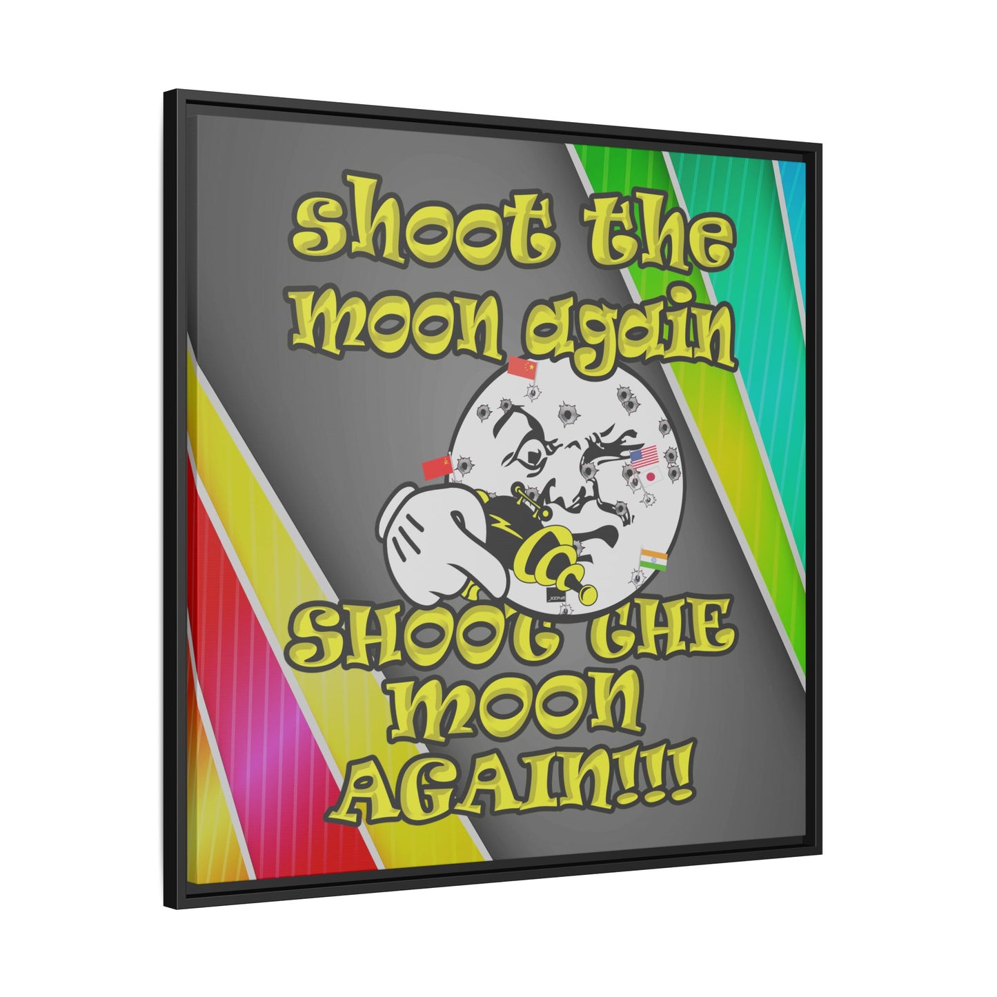 shoot the moon again - framed canvas art (rainbow split)