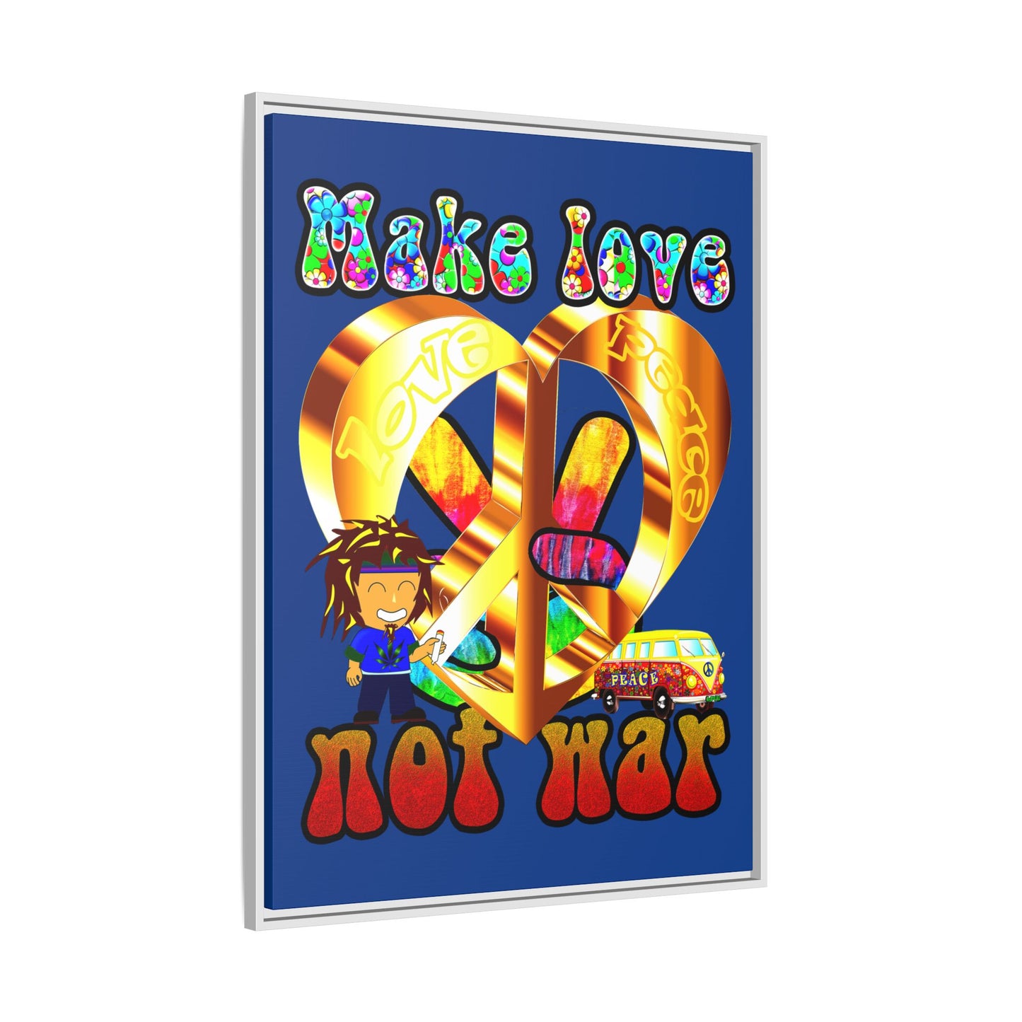 love peace - framed canvas art (dark blue)