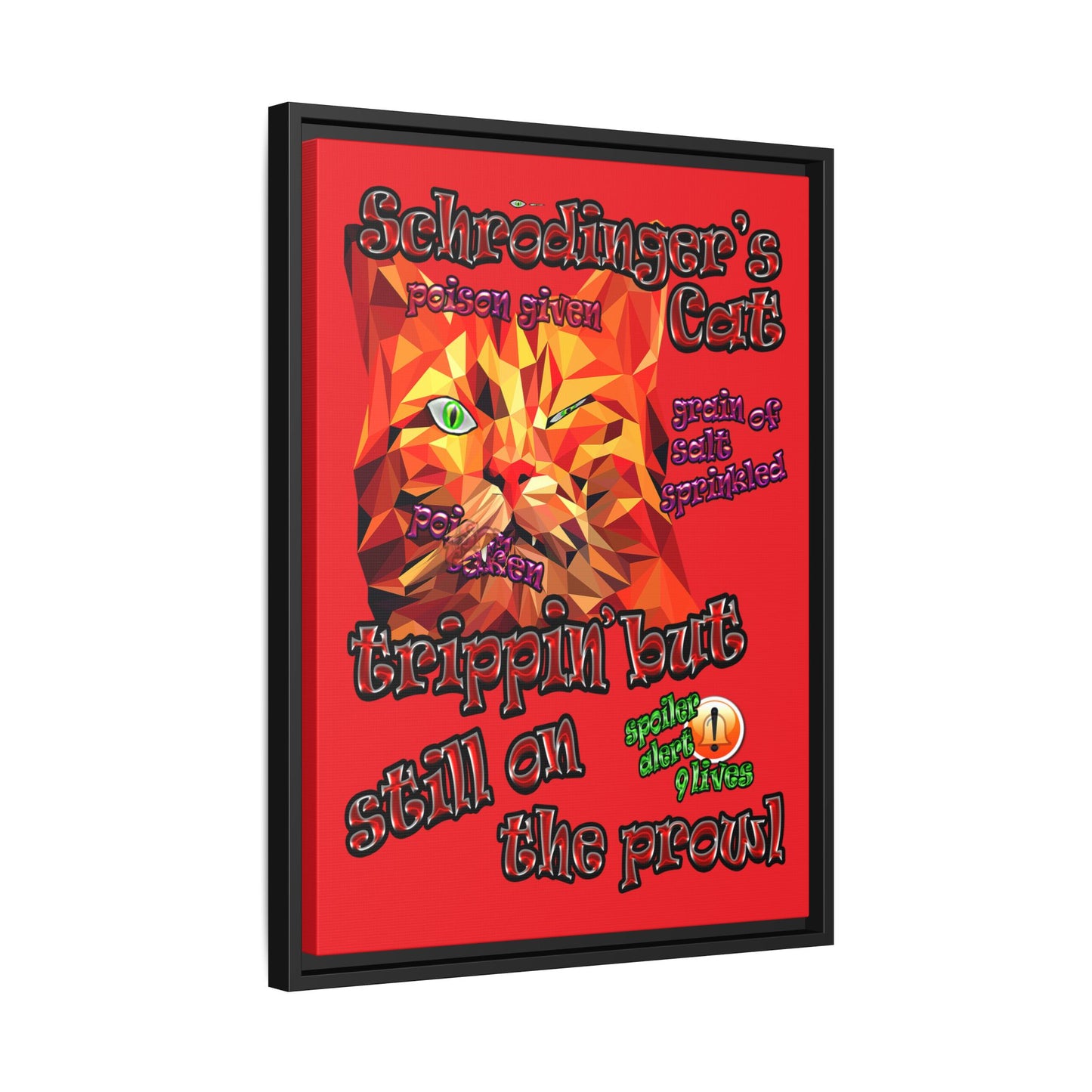 schrodinger's cat - framed canvas art (red)