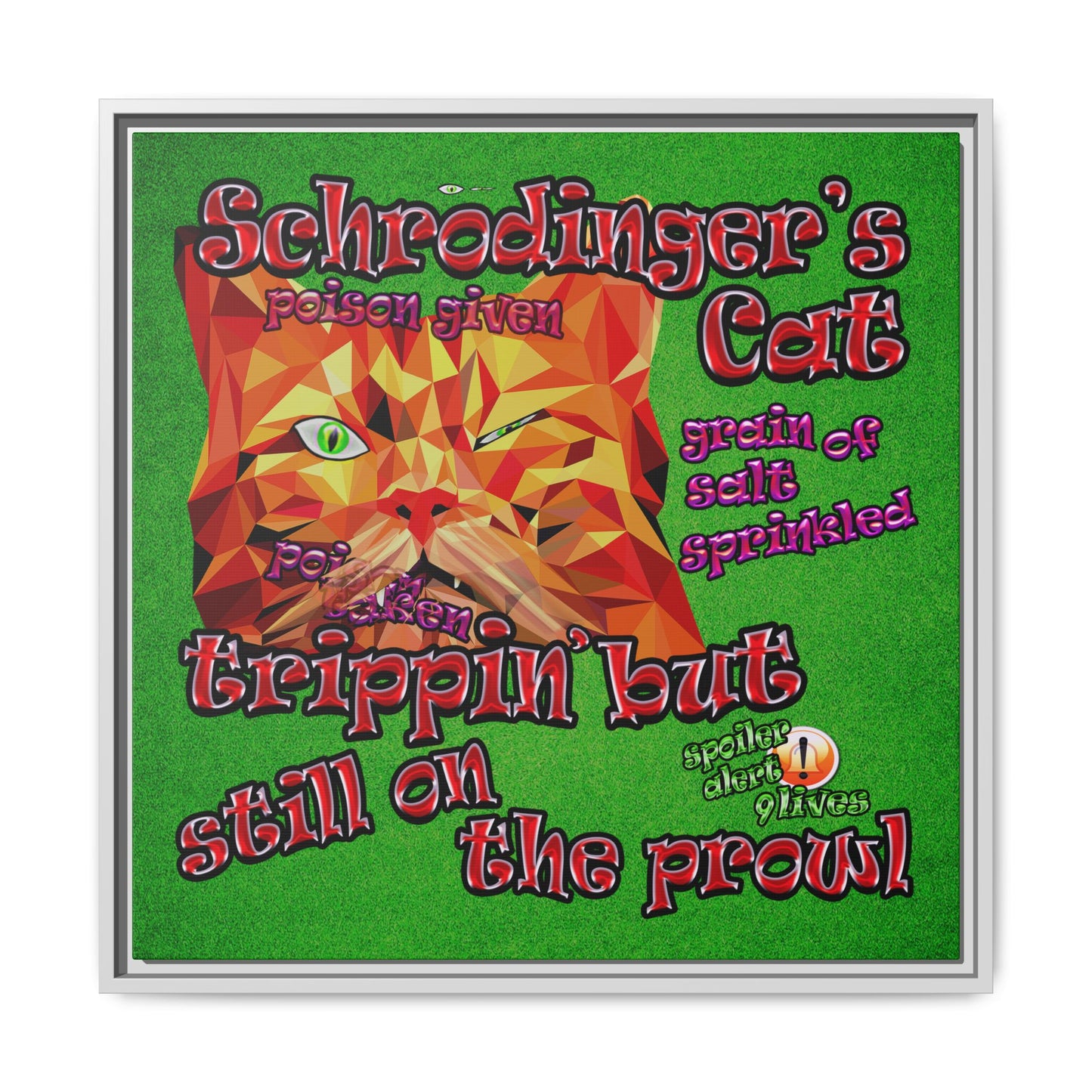 schrodinger's cat - framed canvas art (green turf)