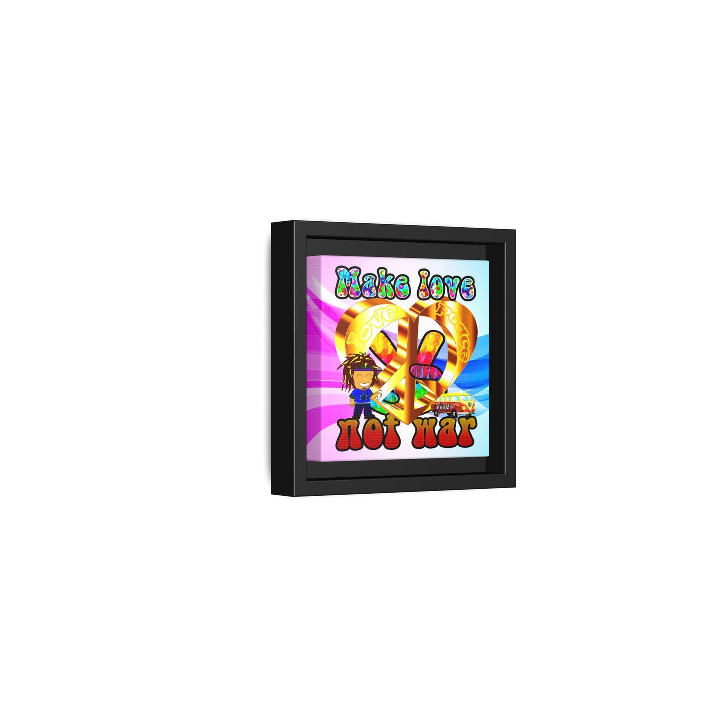 love peace - framed canvas art (light blue-pink wave)