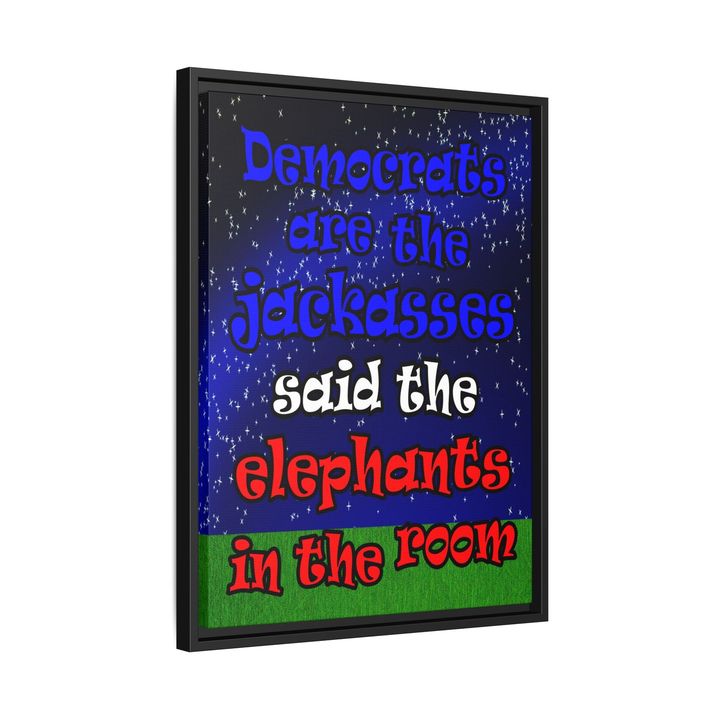 donkeys and elephants - framed canvas art ('snoops' background)